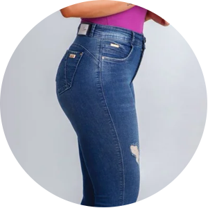 calca feminina jeans com detalhes em destroyed