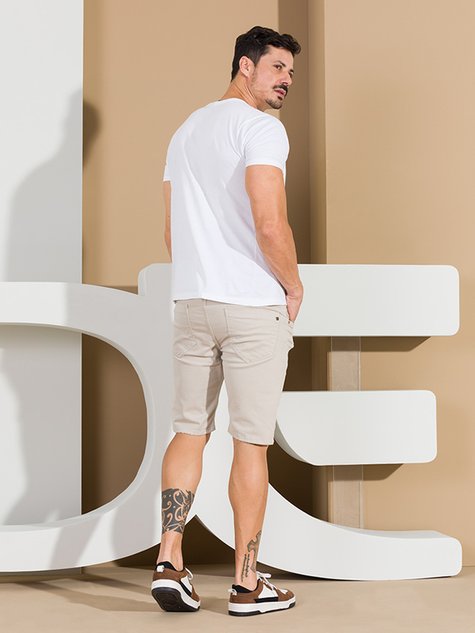 05 bermuda masculina sarja slim color confort branco 46