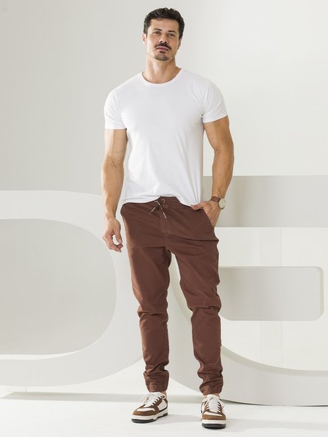 Calça De Sarja Masculina Com Elastico Na Barra Calça Masculina