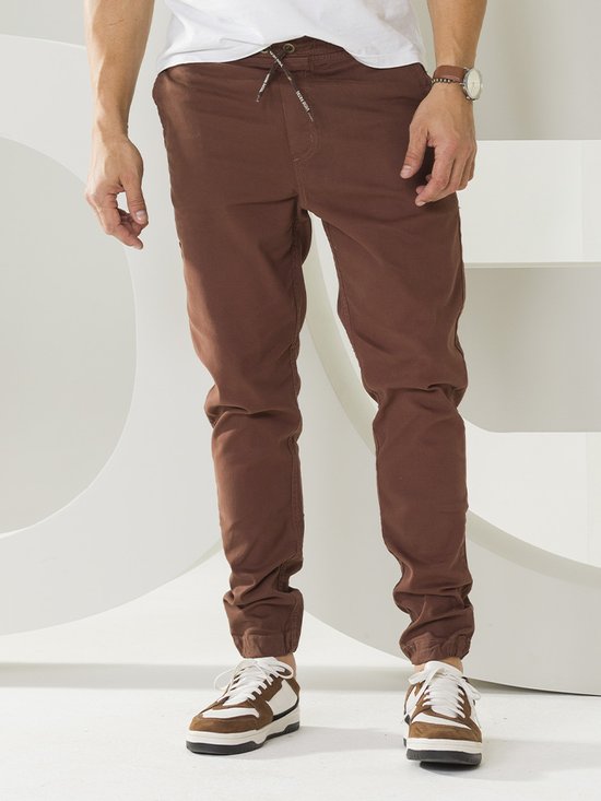 Calça Masculina Sarja Jogging Elástico na Barra (Marrom)