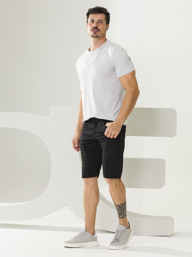 Bermuda Masculina Sarja Slim Fit (N&atilde;o Desbota) Imagem 4