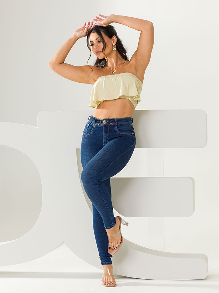 Cal&ccedil;a Feminina Jeans Skinny Fecho de Argola Imagem 3