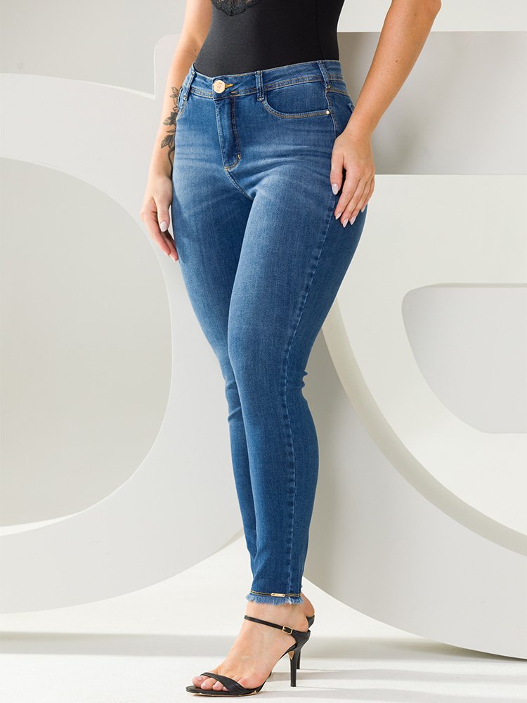 Imagem 4 - Cal&ccedil;a Feminina Jeans Cigarrete Bi-Elastic Desfiada