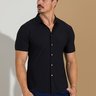 03 camisa masculina social botao manga curta marrom g2