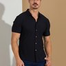 04 camisa masculina social botao manga curta marrom g2