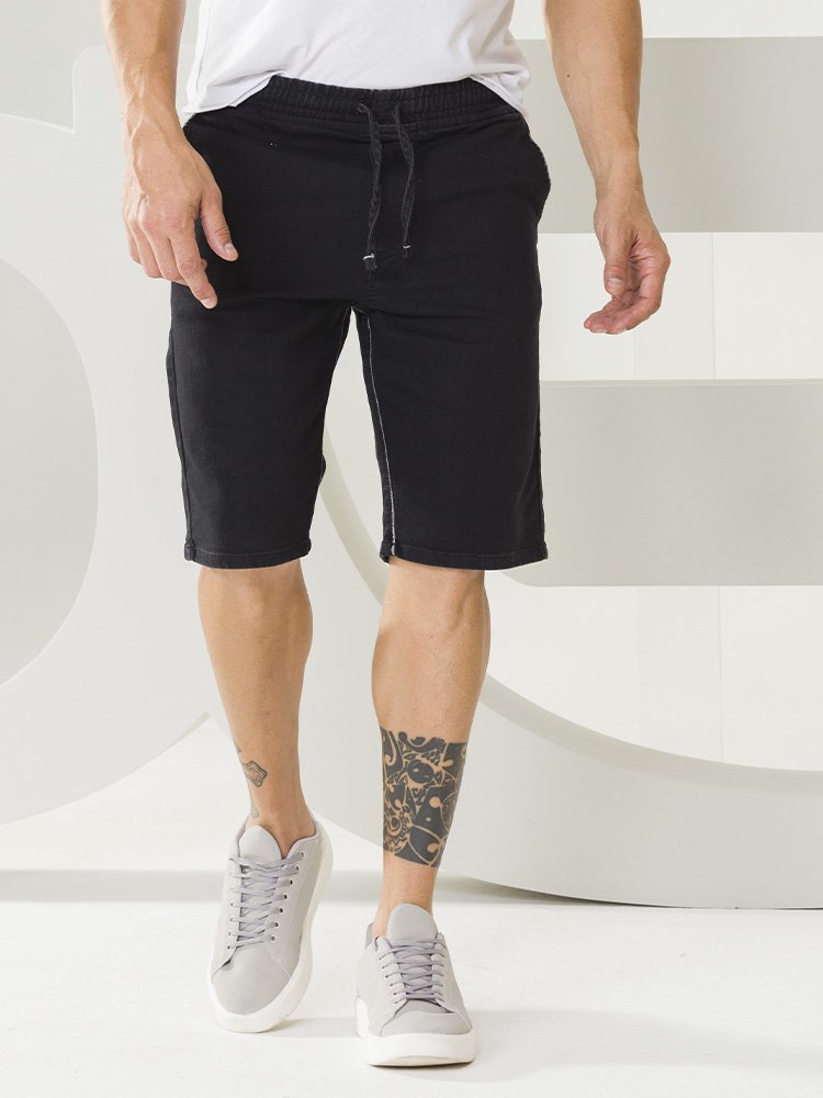 Bermuda Masculina Moletom Barra Desfiada (Preta)