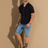 01 bermuda masculina jeans slim puidos clara azul 38