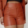 01 shorts feminino couro sintetico single com elastico terracota 40