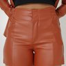 02 shorts feminino couro sintetico single com elastico terracota 40