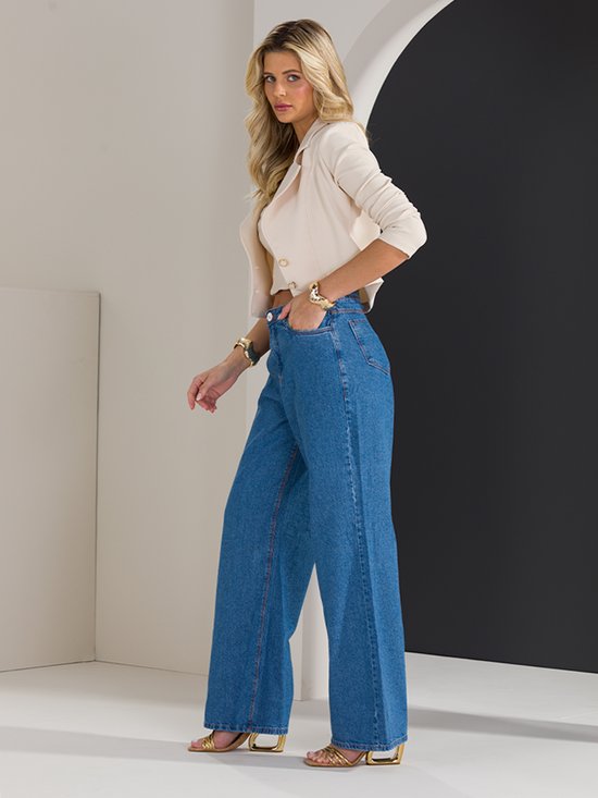 Cosh Jeans Camisa De OnÃ§a Feminina Calça Feminina Jeans Wide Leg