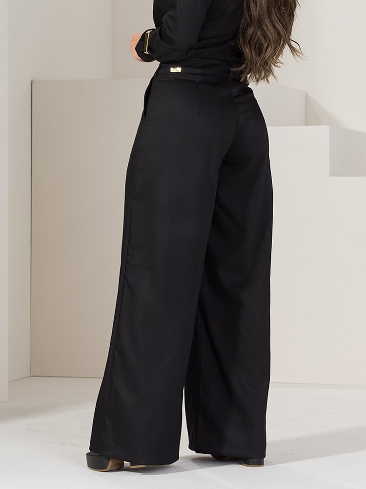 Calça Feminina de Alfaiataria Pantalona (Preto)
