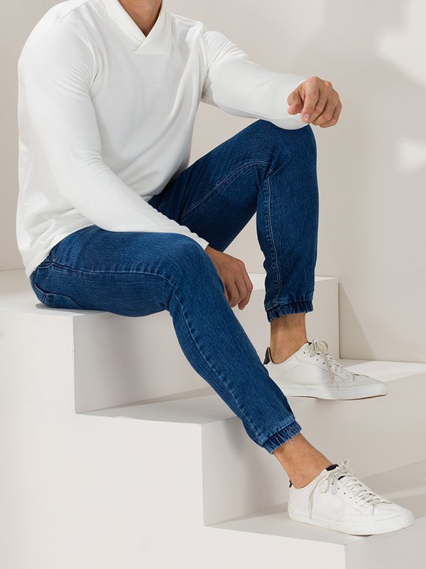 Calça Masculina Jeans Jogging Barra Elástica Calça Masculina Jeans Jogging Barra Elástica