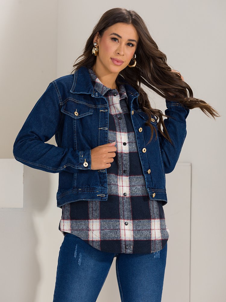 Jaqueta Feminina Jeans Tradicional Confort (Azul Escuro)