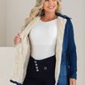 01 parka feminina jeans com cinto forro peluciado azul gg