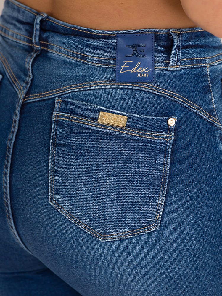 Cal&ccedil;a Feminina Jeans Skinny Barra El&aacute;stica Imagem 4
