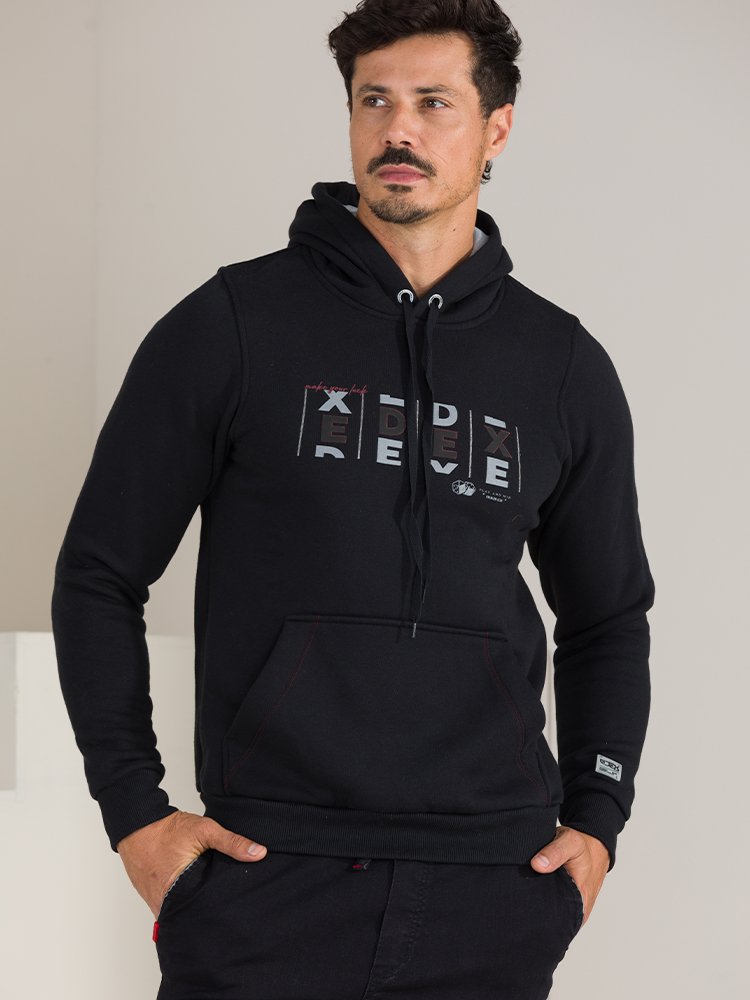 Blusão Masculino Moletom Inverno Cor única Com Capuz Preto