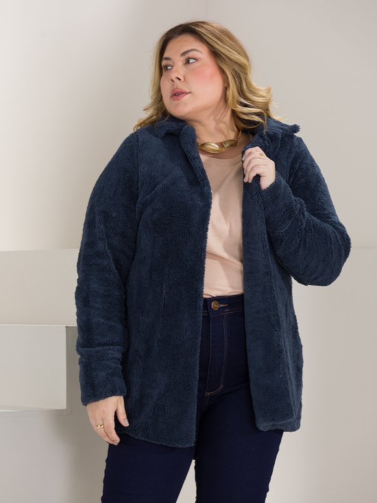 Casaco Feminino Sherpa Plus Size Pelinhos (Azul)