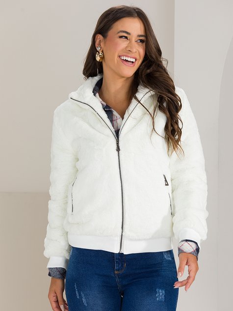 Jaqueta Feminina Pelinhos Teddy Punho Canelado