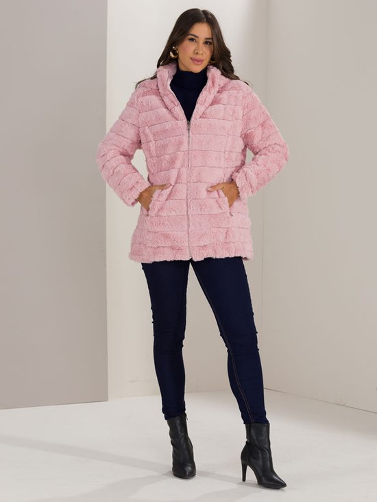 Jaqueta Feminina Dupla Face Nylon Alongada (Rosa)