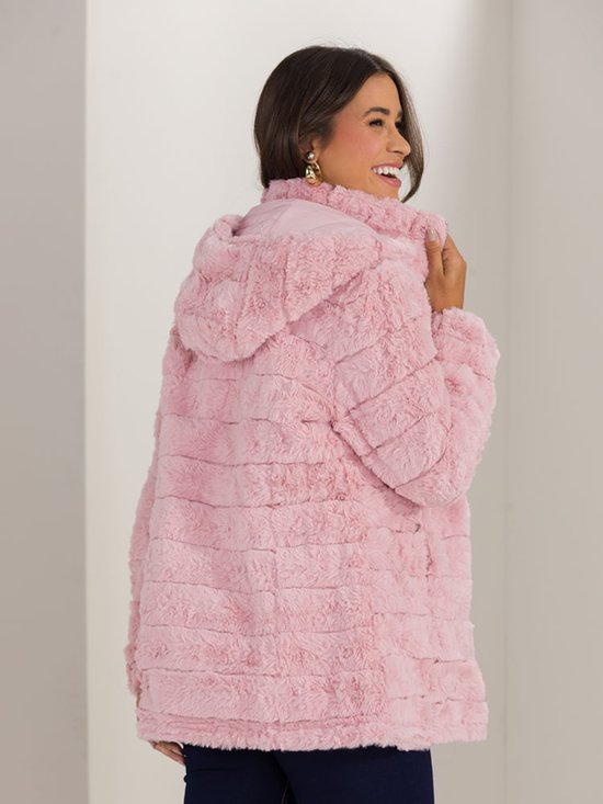 Jaqueta Feminina Dupla Face Nylon Alongada (Rosa)