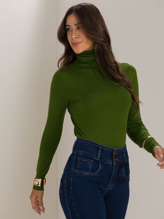 Blusa Feminina de Fio Gola Alta Cachecol (Militar)