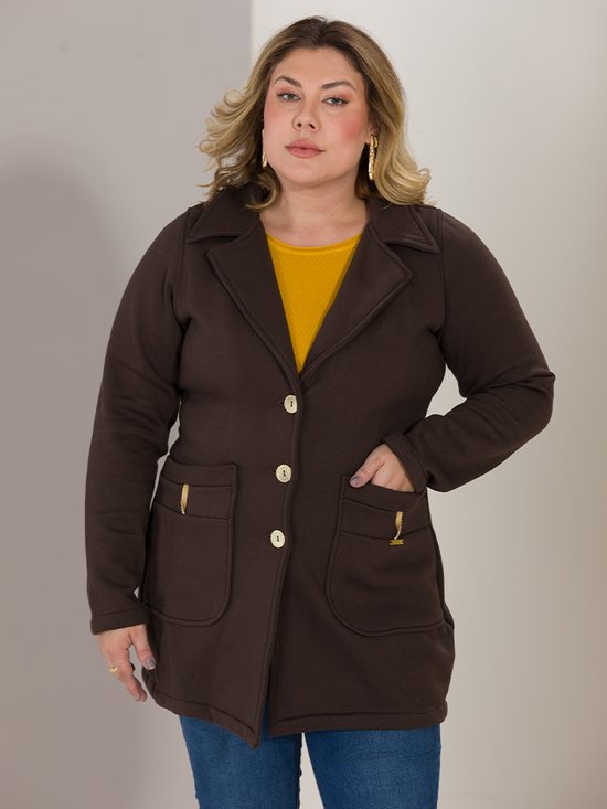 Casaco de Moletom Feminino Plus Size Gola Ampla (Marrom)