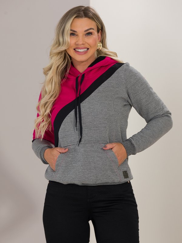 Blusa de Moletom Feminina Fechada com Capuz (Cinza)