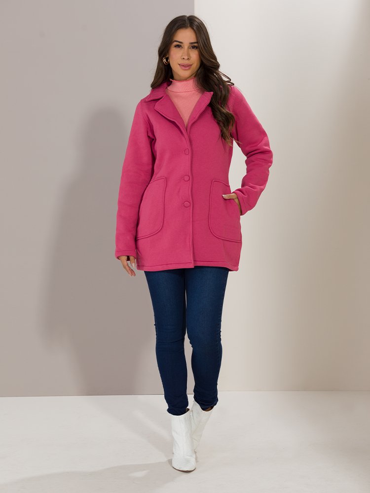Casaco Feminino Moletom Gola Social e Bolso (Rosa)