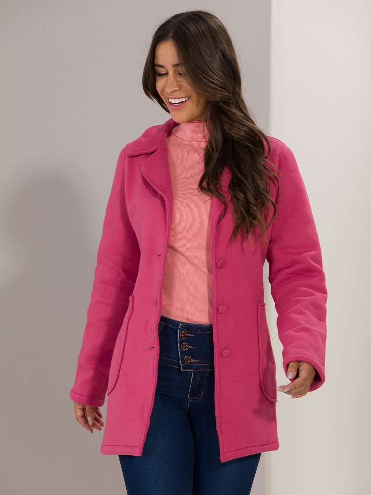 Casaco Feminino Moletom Gola Social e Bolso (Rosa)