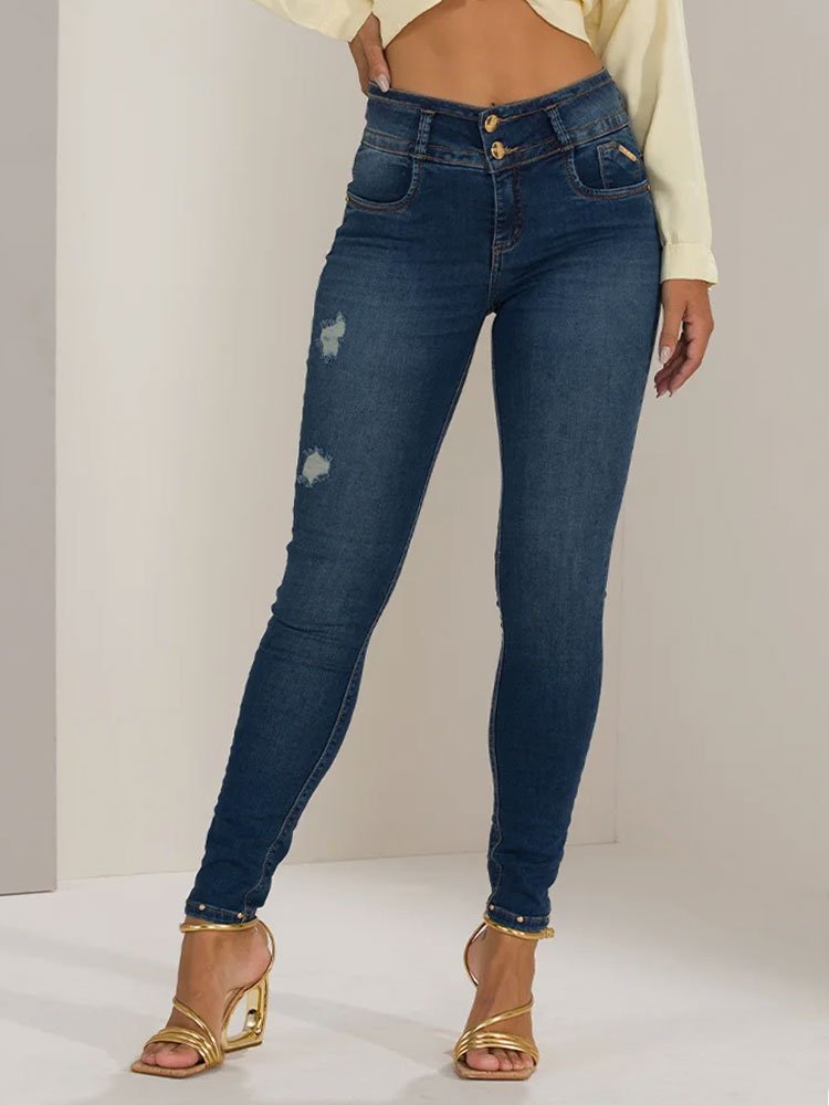 Cal&ccedil;a Feminina Jeans Skinny C&oacute;s 2 Bot&otilde;es Imagem 4