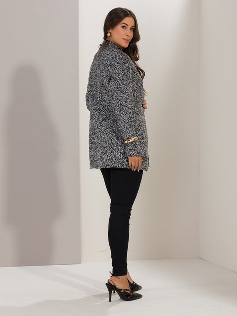 ジャケット・アウター vm PAL'LAS PALACE Wool Tweed Fooded Coat Casaco Feminino Tweed Over Alongado Peluciado (Preto)
