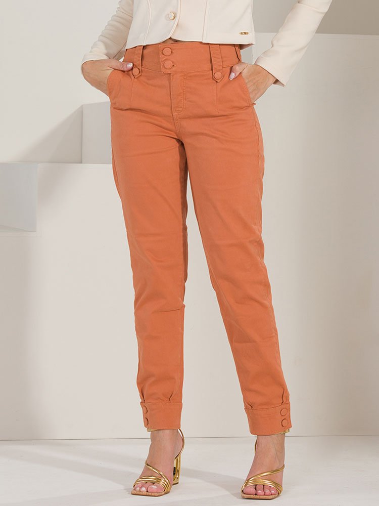 cigarette calça Calça Feminina Sarja Cigarrete Reta Social (Terracota)