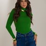 05 blusa feminina de fio gola alta cachecol verde m
