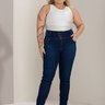 01 calca feminina jeans plus size efeito lifting azul 44