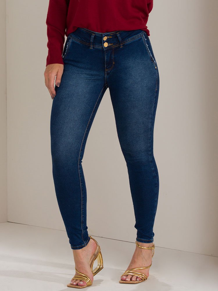 Calça Feminina Jeans Cropped Skinny Bolso Faca
