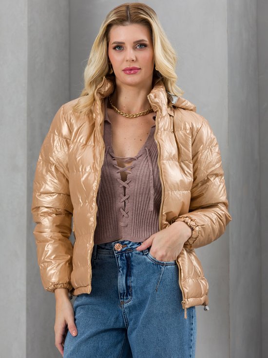 Jaqueta Feminina Nylon Puffer Metalizada (Dourado)
