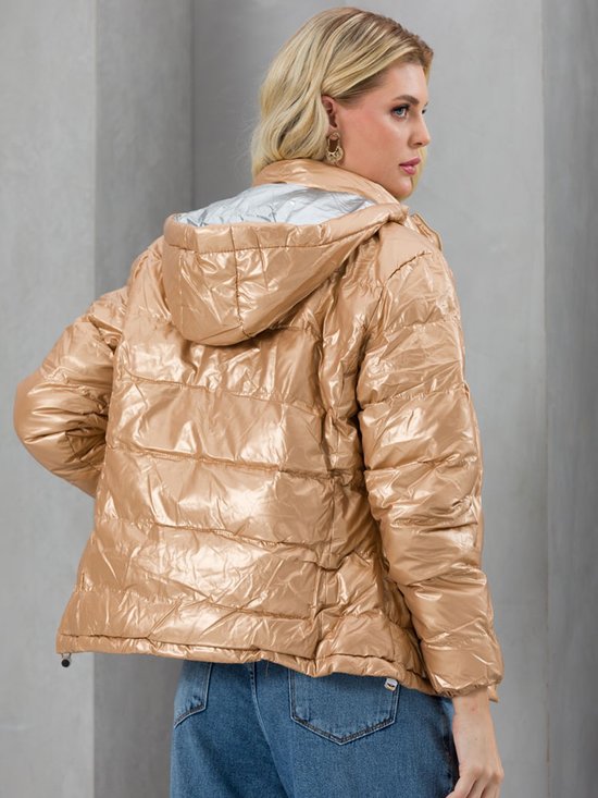 Bomber Puffer Jaqueta Bomber Metalizada Feminina Jaqueta