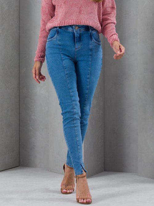 07 calca feminina jeans skinny pespontada azul 42