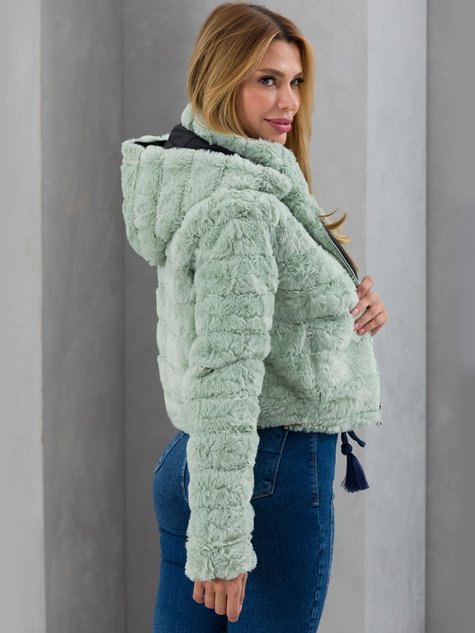 Jaqueta Feminina Curta Nylon Dupla Face Peluciada (Verde)