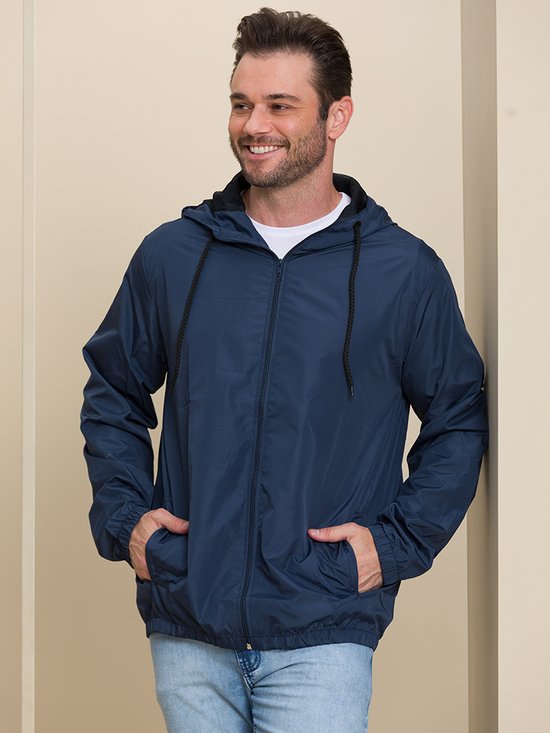 Jaqueta Masculina Nylon Corta Vento Capuz (Azul)