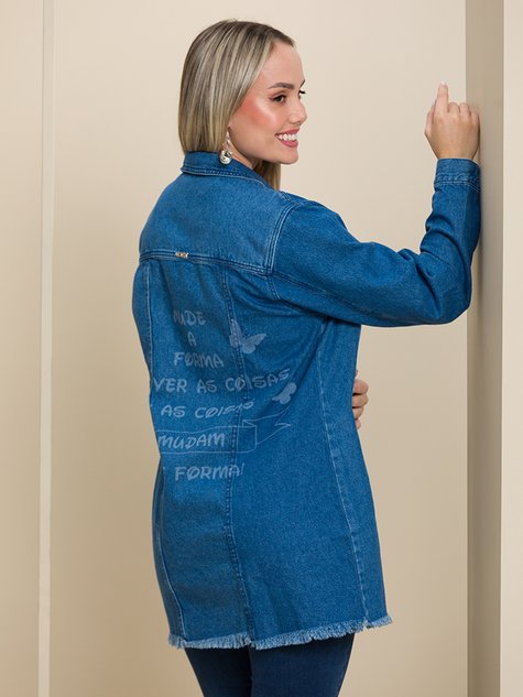 Jaqueta Feminina Jeans Oversized Desfiada (Azul)