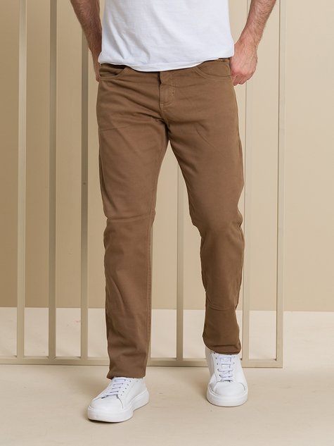 Calça Masculina Sarja Slim Confort (Marrom)