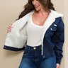 04 jaqueta feminina jeans aconchego forro peluciado azul m