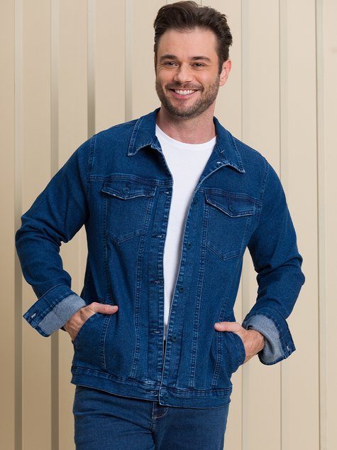 Jaqueta Masculina Jeans Trucker Confort (Azul Escuro) - Main Image