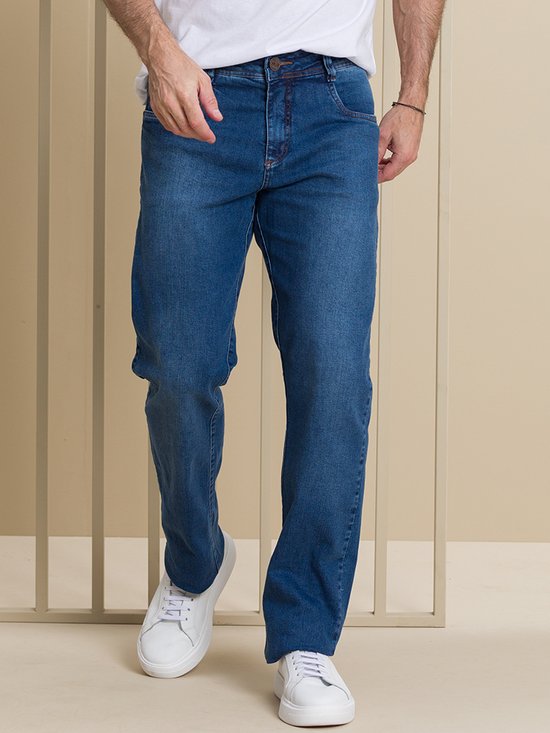 Calça Masculina Jeans Reta Diferenciada (Azul)