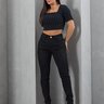 03 calca feminina sarja cigarrete skinny cintura alta nao desbota preto 38