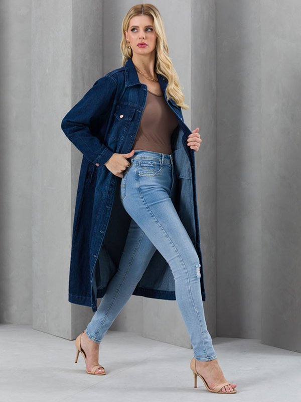 Jaqueta Feminina Jeans Alongada Fluence (Azul)