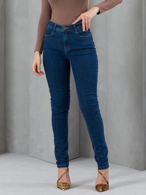 01 calca feminina jeans cigarrete skinny escura azul 42