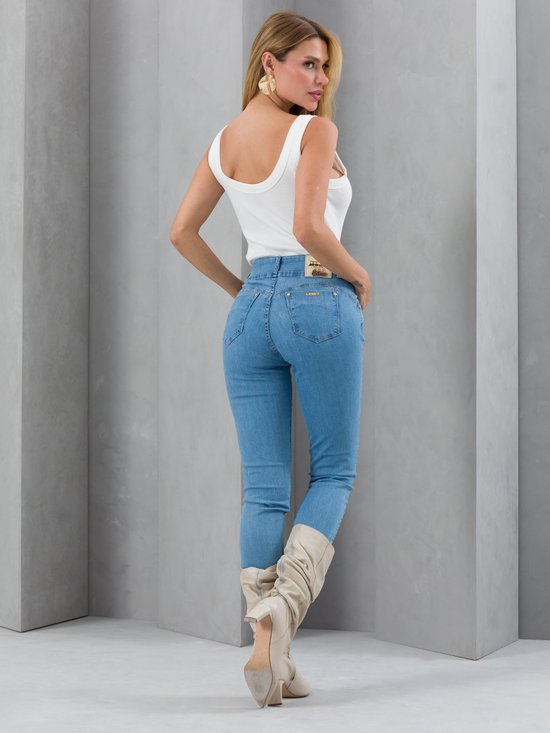 Calça Feminina Jeans Skinny Cós Duplo (Azul Claro)