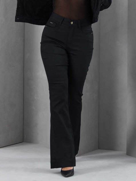01 calca feminina sarja boot cut nao desbota preto 44